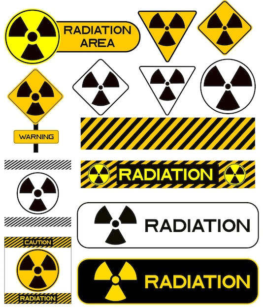 Conjunto de iconos nucleares advertencia de peligro de radiación radiactiva