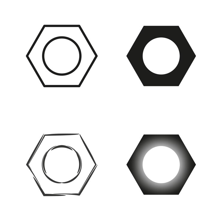 Vector conjunto de iconos de nueces hexagonal en blanco y negro varios estilos ilustración vectorial