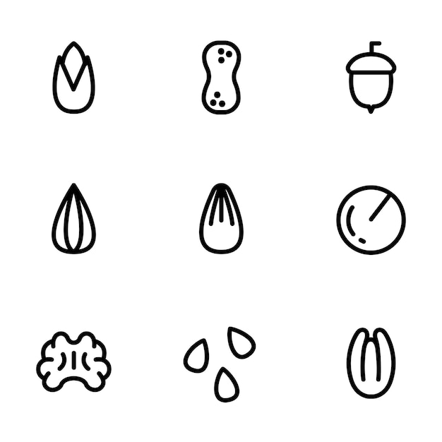 Conjunto de iconos de nueces y semillas Conjunto general de iconos vectoriales de nueces para el diseño web aislados en fondo blanco