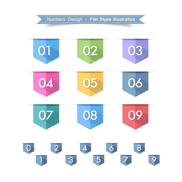Conjunto de iconos de números con ilustrador de elementos de diseño vectorial a todo color