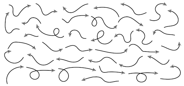 Conjunto de iconos o colección de gráficos de flechas de Doodle dibujadas a mano Iconos de puntero Símbolos gráficos de puntero