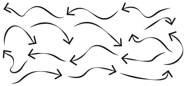 Conjunto de iconos o colección de gráficos de flechas de Doodle dibujadas a mano Iconos de puntero Símbolos gráficos de puntero
