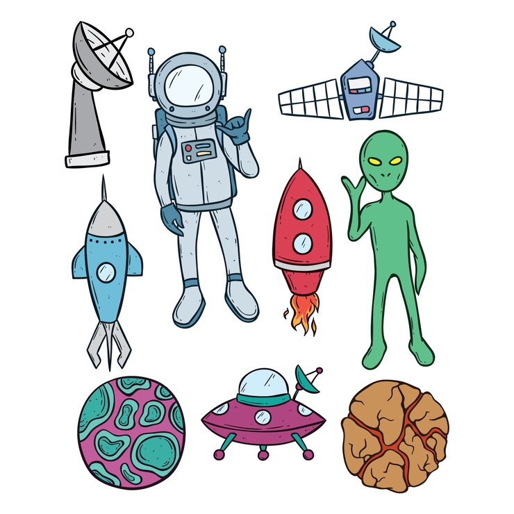 Vector conjunto de iconos o elementos del espacio
