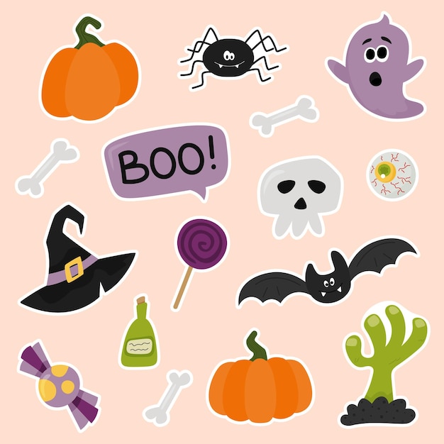 Vector conjunto de iconos y objetos de elementos de halloween vector lindo