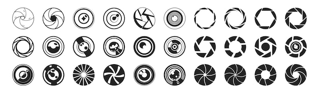 Conjunto de iconos de obturador de cámara Colección de diafragma de lente de cámara Cámara negra vectorial