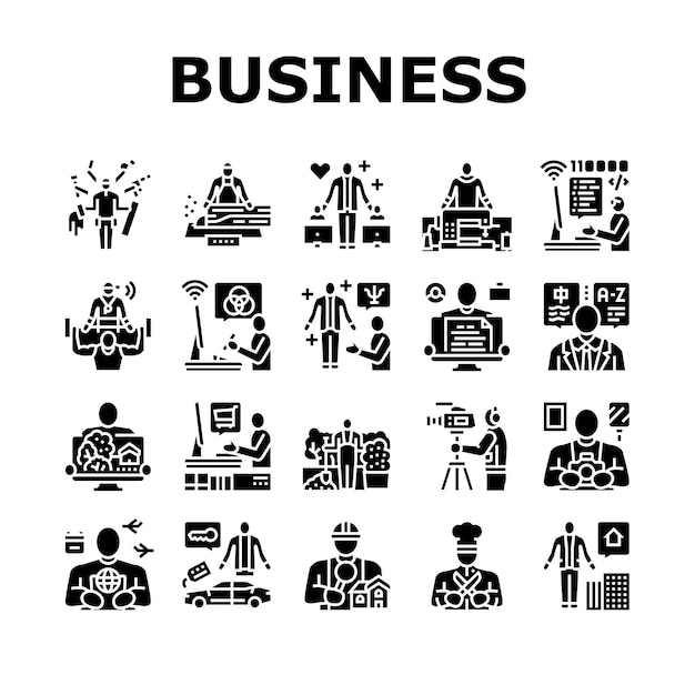 Conjunto de iconos de ocupación de trabajadores de pequeñas empresas Vector