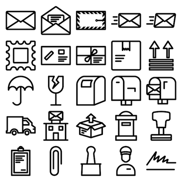 Conjunto de iconos de la oficina de correos