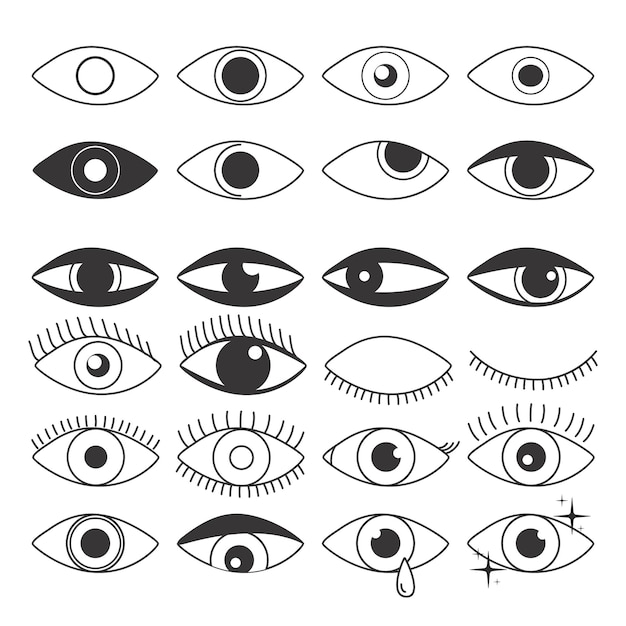 Conjunto de iconos de ojo de contorno concepto de visión abierta y cerrada de ojos ilustración vectorial