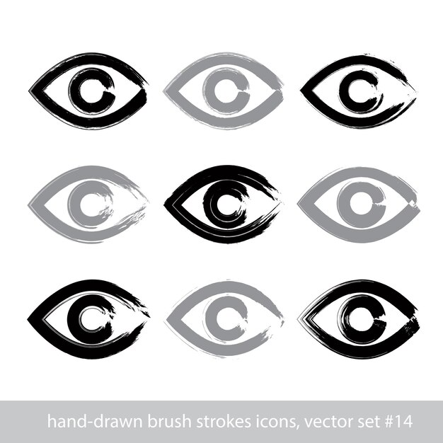 Conjunto de iconos de ojos humanos dibujados a mano colección de dibujos de pincel monocromáticos signos de medicina ojos pintados a mano aislados sobre fondo blanco