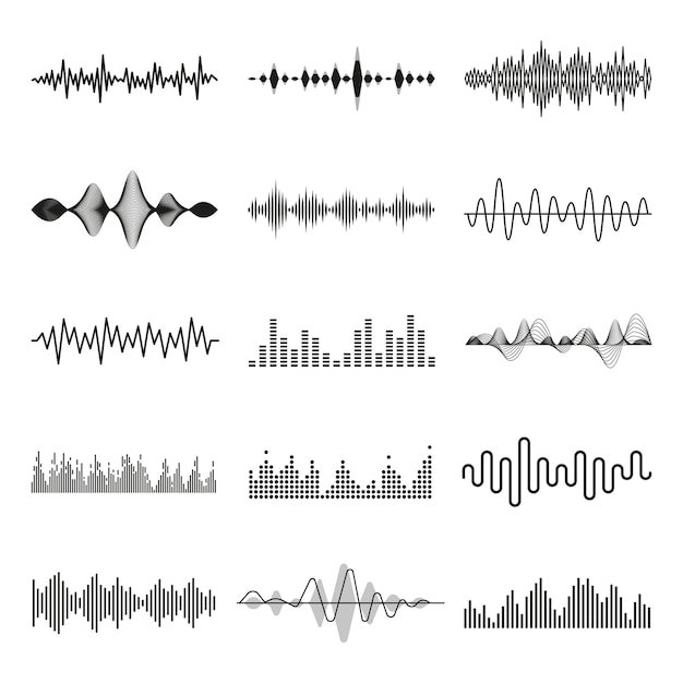 Conjunto de íconos de ondas de sonido Conjunto del ícono de grabación de voz Ilustración vectorial