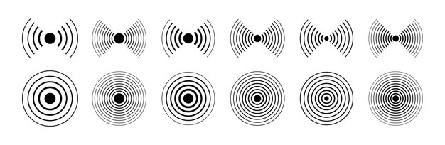 Conjunto de iconos de ondas sonoras de sonar Signo de círculo concéntrico