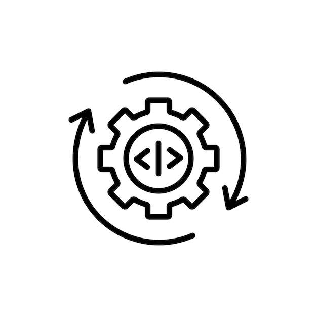 Conjunto de iconos de optimización de código Símbolo vectorial de codificación de desarrollo web en un estilo de relleno y delineado en negro Signo SEO de programación de computadoras