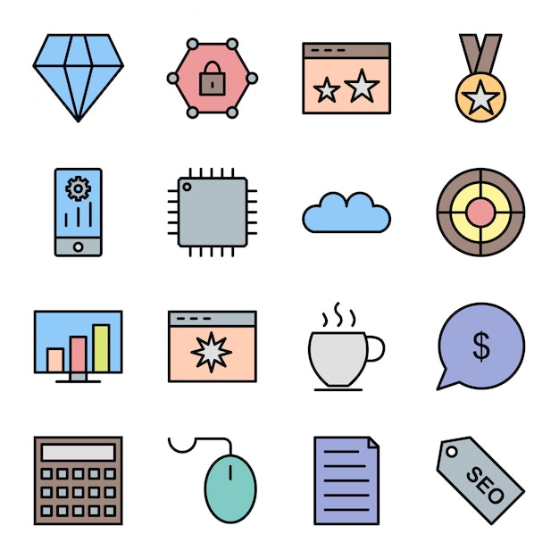 Conjunto de iconos de optimización de motores de búsqueda