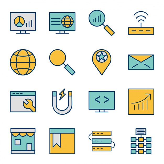 Conjunto de iconos de optimización de motores de búsqueda