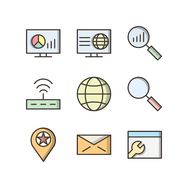 Conjunto de iconos de optimización de motores de búsqueda