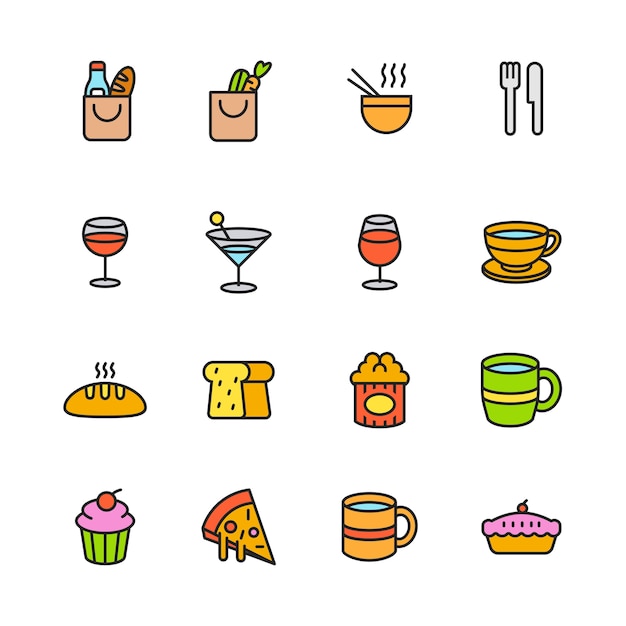 Conjunto de iconos de paforo (alimentos y bebidas)