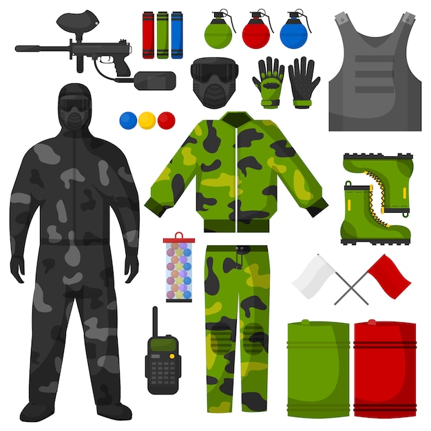 Vector conjunto de iconos de paintball