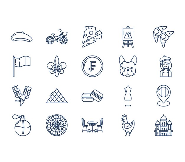 Conjunto de iconos de país y cultura de Francia