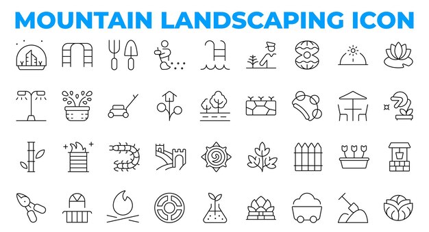 Conjunto de iconos de paisajismo de montaña