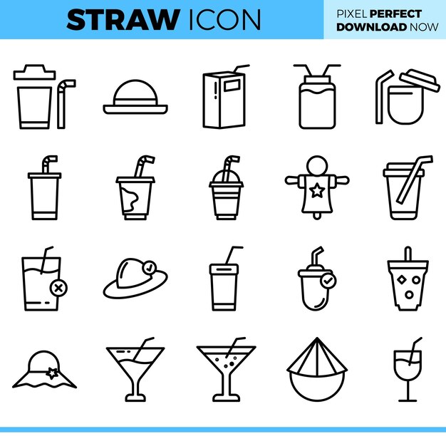 Conjunto de iconos de paja vectorial