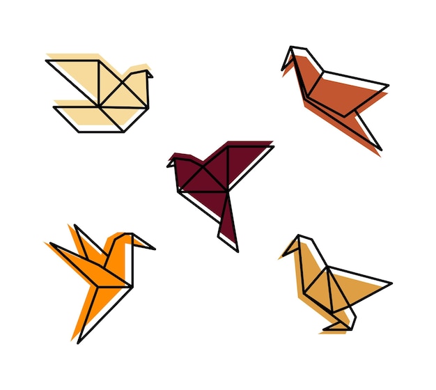 Vector conjunto de iconos de pájaros de origami