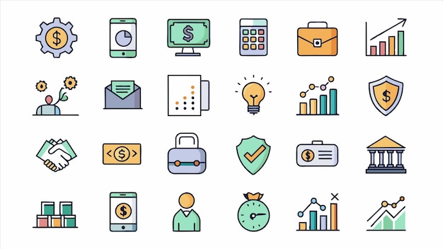 un conjunto de iconos con la palabra financiera en él