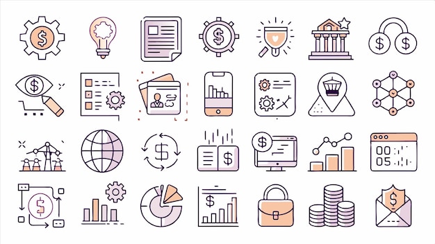 un conjunto de iconos con la palabra financiera en ellos