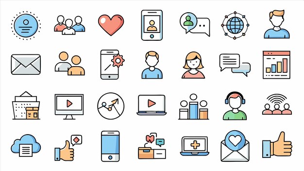 un conjunto de iconos con las palabras corazón en la pantalla