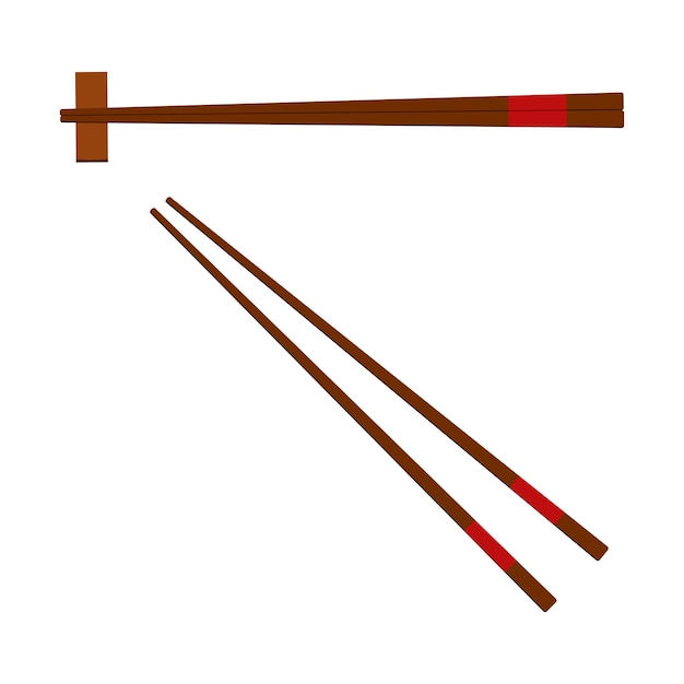 Conjunto de iconos de palillos chinos de madera aislado sobre fondo blanco. Par de palillos con y sin soporte símbolo hashioki para aplicaciones de comida, menú. Ilustración de vector de estilo de dibujos animados de diseño plano.