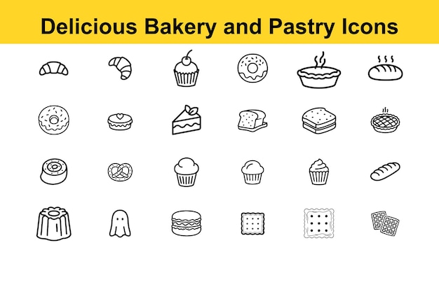 Conjunto de iconos de panadería y pastelería Gráficos vectoriales gratuitos de pasteles rosquillas muffins pan más para blogs de comida y proyectos de diseño