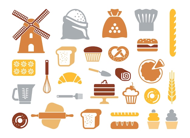 Conjunto de iconos de panadería plana ilustración vectorial