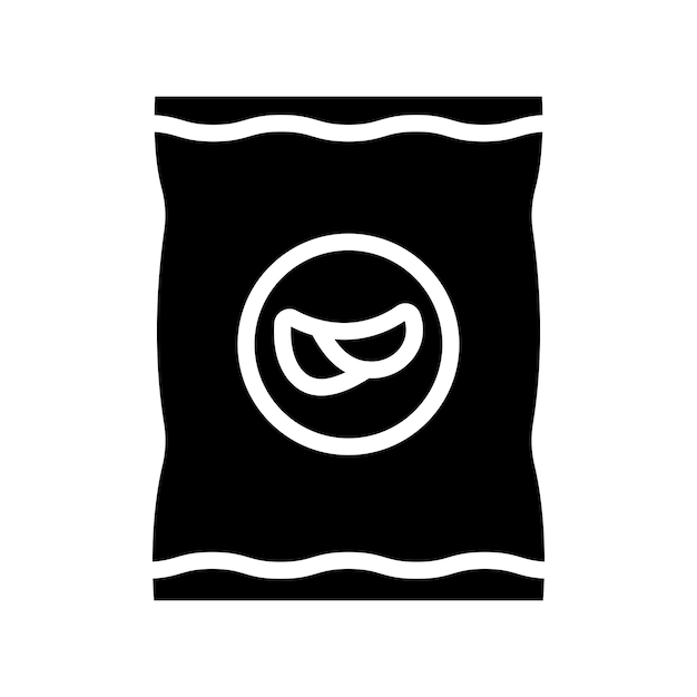 Conjunto de iconos de papas fritas, bolsas crujientes, bocadillos, símbolo vectorial en un signo de tiempo de crisis de estilo negro lleno y delineado