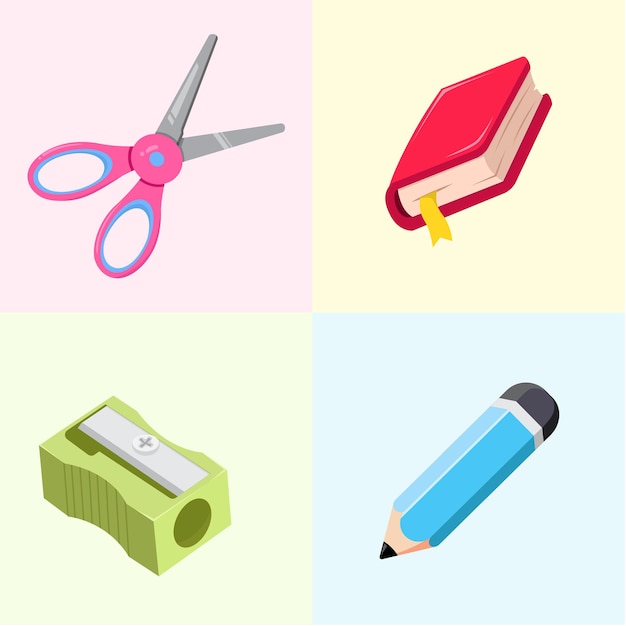 Vector conjunto de iconos de papelería escolar