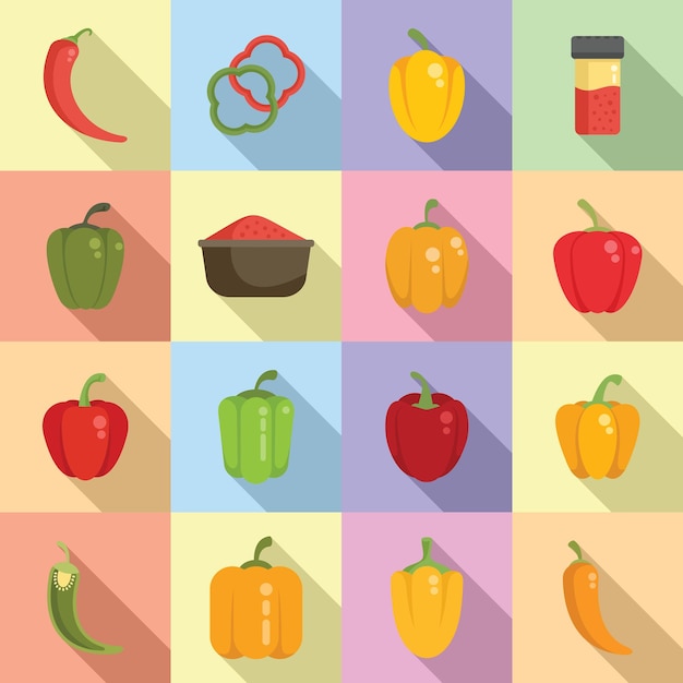 Conjunto de iconos de paprica campana de Capsicum de vector plano