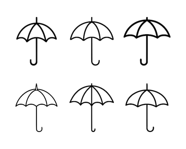Conjunto de iconos de paraguas Ilustración vectorial en estilo esquema