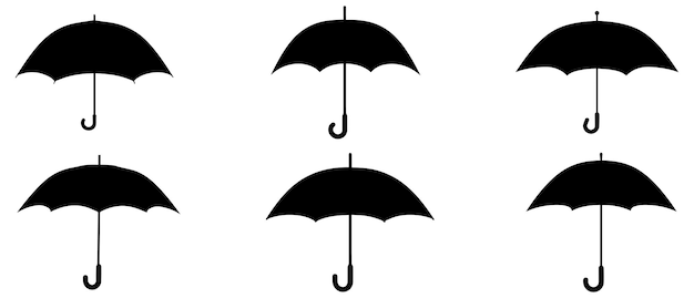 El conjunto de iconos de paraguas silueta negra sobre fondo blanco ilustración vectorial