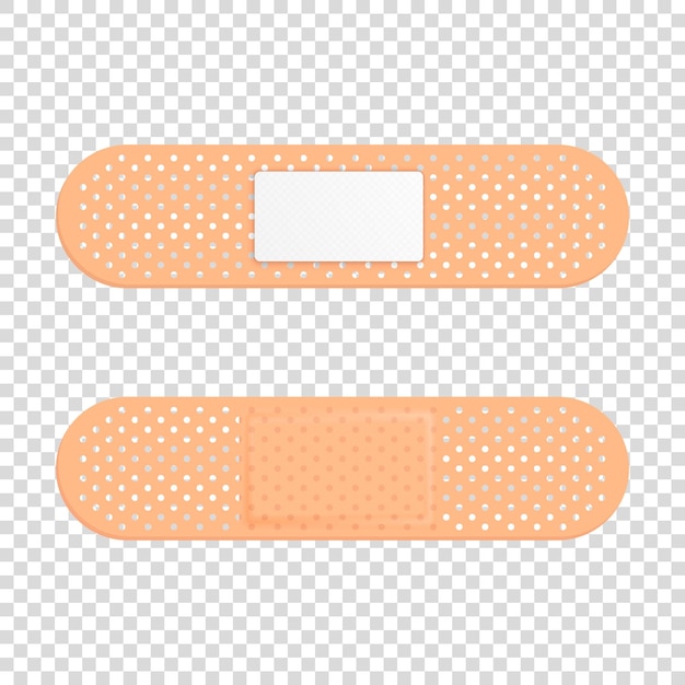 Conjunto de iconos de parche médico realista 3d vectorial Primer plano aislado sobre fondo transparente Plantilla de diseño Vendaje adhesivo Yesos médicos elásticos Vista superior