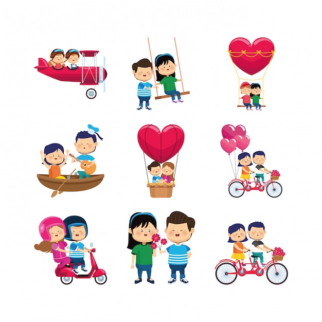 Conjunto de iconos de parejas felices de dibujos animados