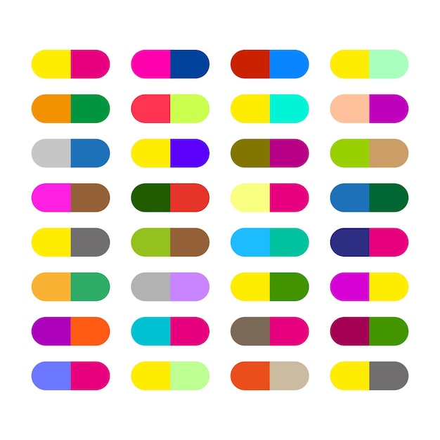 Conjunto de iconos de pastillas coloridas Varios diseños de cápsulas brillantes Símbolos de medicamentos multicolores Colección vectorial simple