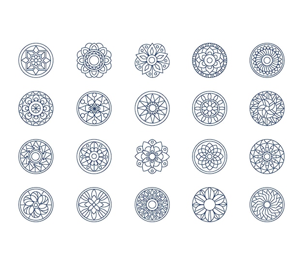 Conjunto de iconos de patrones de diseño de mandala