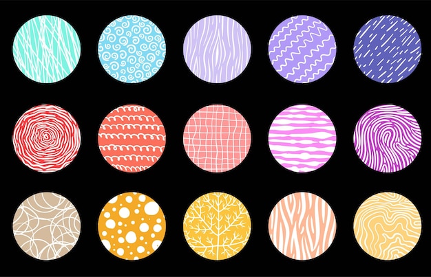 Conjunto de iconos de patrones de fondos de formas abstractas redondas para redes sociales Ilustración vectorial