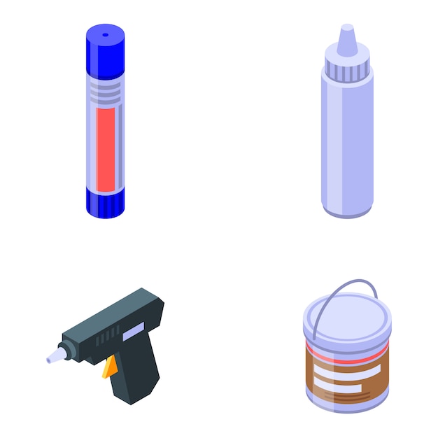 Conjunto de iconos de pegamento, estilo isométrico