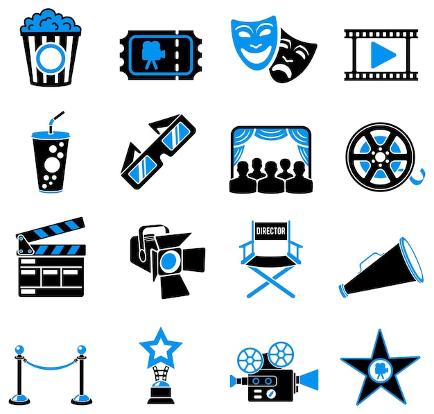 Vector conjunto de iconos de pegatinas de cine y películas