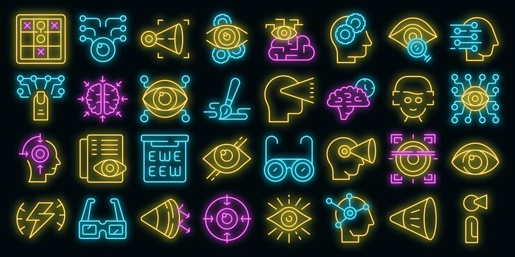 Vector conjunto de iconos de percepción visual neón vectorial