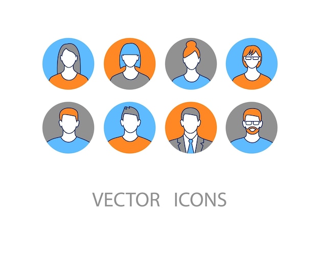 Conjunto de iconos de perfil de Avatar incluyendo masculino y femenino