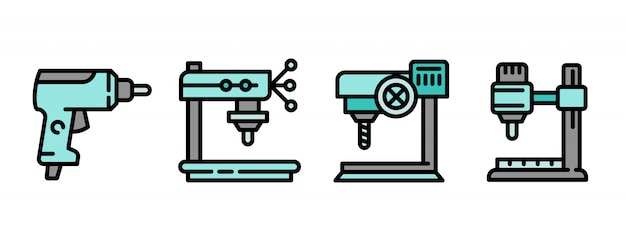 Vector conjunto de iconos de perforadora, estilo de contorno