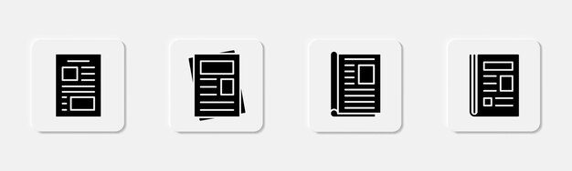 Conjunto de iconos de periódico Signo de periódico en glifo Icono de periódico negro Icono de revista en glifo