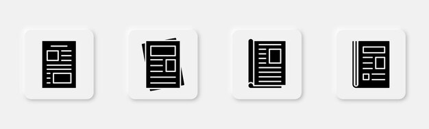 Conjunto de iconos de periódico Signo de periódico en glifo Icono de periódico negro Icono de revista en glifo