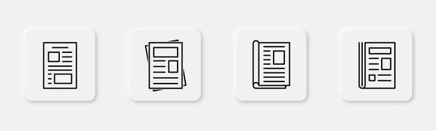 Conjunto de iconos de periódico Signo de periódico en línea Icono de periódico en esquema Icono de revista en esquema