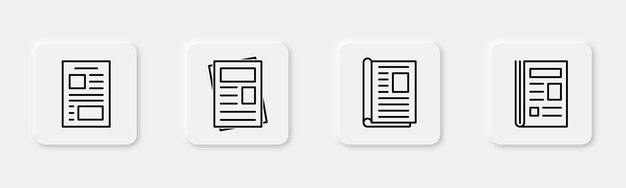 Conjunto de iconos de periódico signo de periódico en línea icono de periódico en esquema icono de revista en esquema